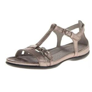Ecco Pewter / Metallic Charcoal Gray T Strap Sandals Women's Size 38 7 7.5 Good